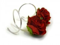 Red Rosebud Curl Earrings